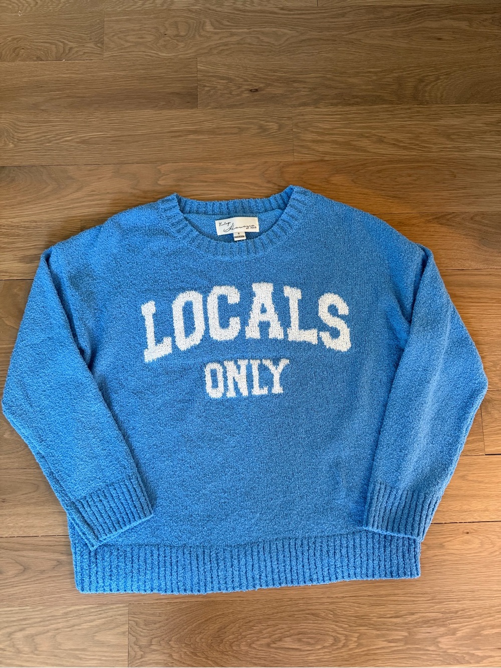Vintage Havana Blue Crewneck Sweater with White Lettering